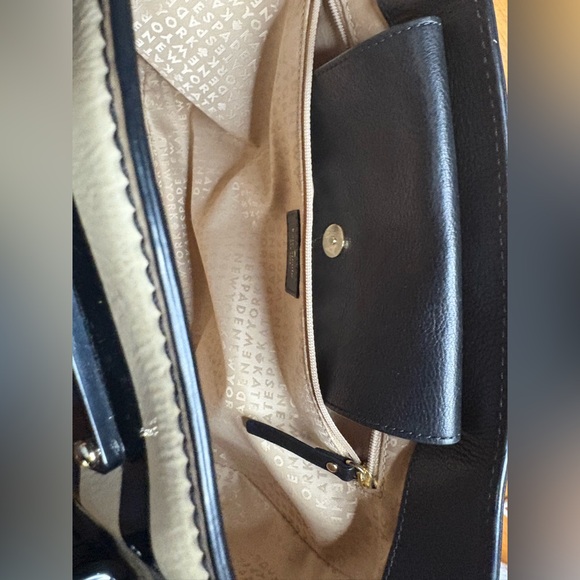 Kate Spade New York Black & Cream Striped Satchel Tote Bag w/ Dust - Picture 6 of 9
